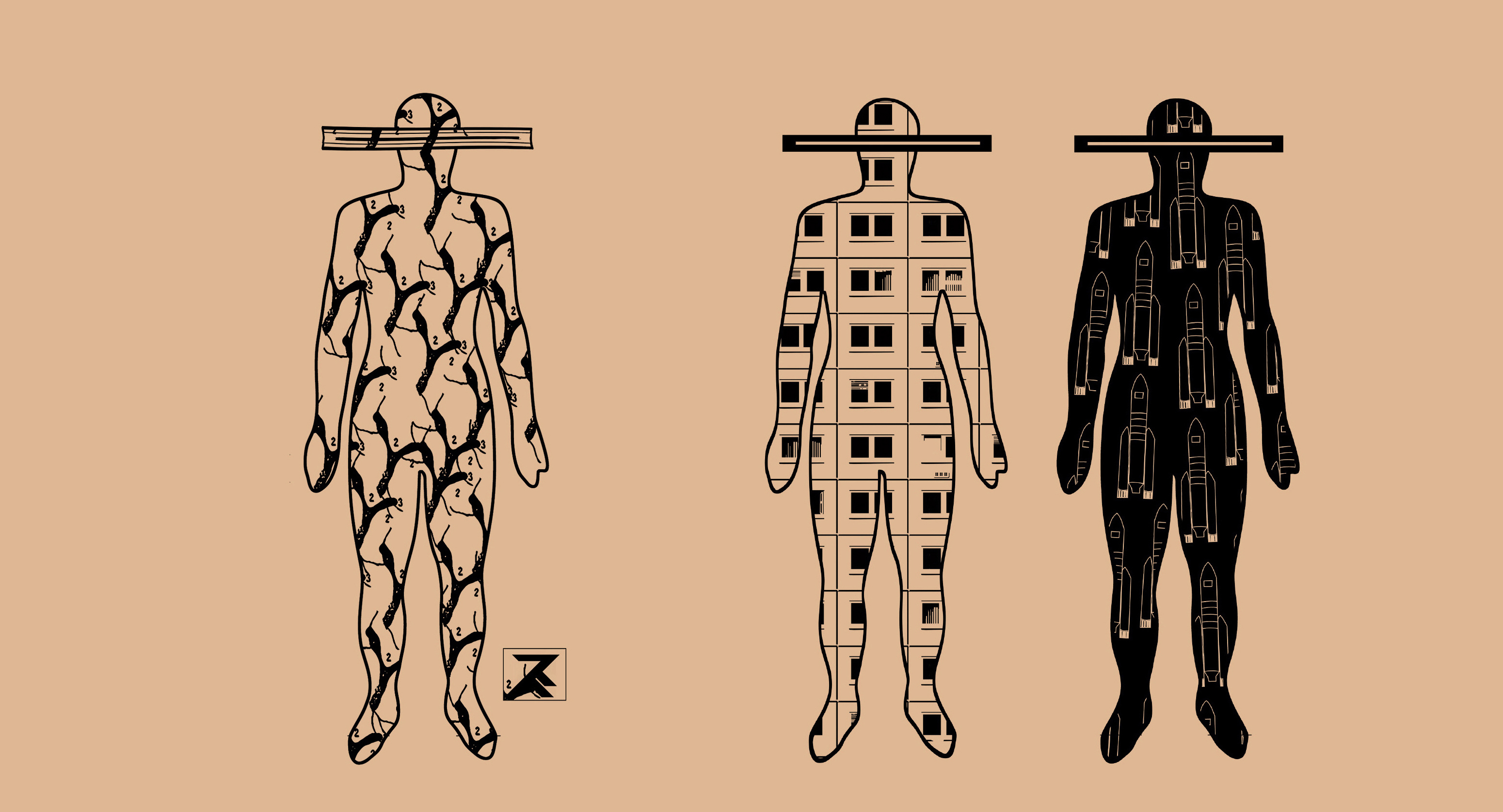 3 silhouettes / nature / ville / espace